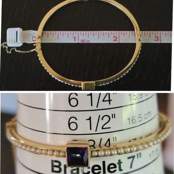 Birks Antique 14k Gold Amethyst Seed Pearl Bangle Bracelet-Estate Jewelry 8.9g